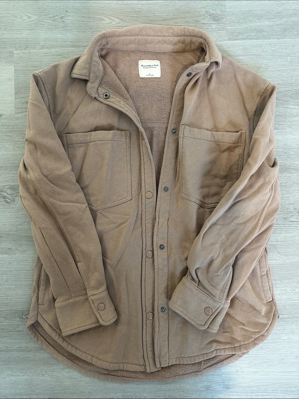 Abercrombie & Fitch Taupe Lightweight Sherpa-Lined Shirt Jacket